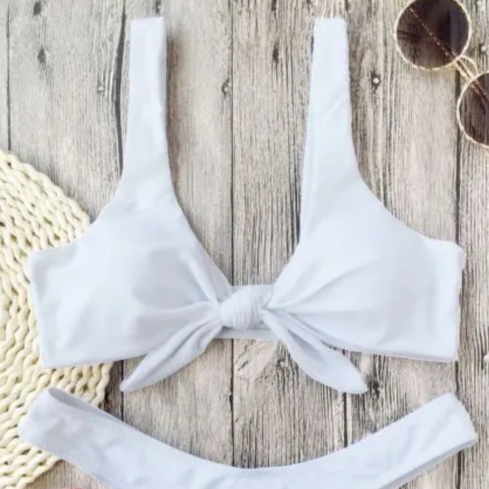 White Front Tie Bikini Top